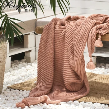 REGINA Marca de Espessura Jogar o Cobertor cor-de-Rosa Cinzento Damasco Quente Mão Tricotar Chunky Cobertor de Borla Faixa Nórdicos Bonito Adultos Office Lança  10
