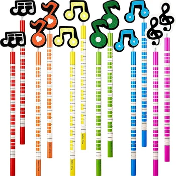 24Pcs Notas de Música de Lápis de Madeira Listra Colorida Lápis Com Madeira Nota de Música Ornamentos Para a Escola Alunos Professores  10