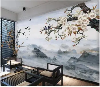 Foto 3d papel de parede Personalizado mural de estilo Chinês, ameixa águia flor paisagem sala de estar, casa de decoração de papel de parede para parede na rola  10