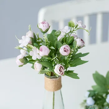 Rosa cor-de-Rosa de Seda Peônia Artificial Buquê de Flores 5 Baratos Falso Flores para o Casamento da Família de Decoração de Interiores  10