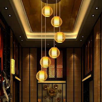Escadas de Bambu escadaria dupla luminária espiral longa pingente luzes do restaurante da lâmpada rotary moderno, simples pastoral ZA zb56  4