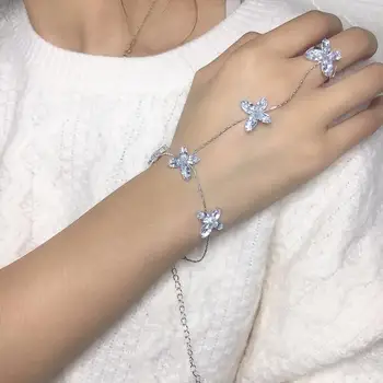 Noiva brilhante de cristal pulseira de moda feminina tendência requintado pulseira anel de integração latino-dança acessórios de jóias  5