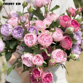 10pcs/lot! atacado de Alta qualidade 5 cabeças artificial rose flores de seda falso rosa decorativos do casamento bonito Austin flor Rosa  5