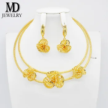 Africano da cor do ouro jóia contém colar brincos de festa conjunto de jóias de Dubai conjunto de jóias de noiva  5