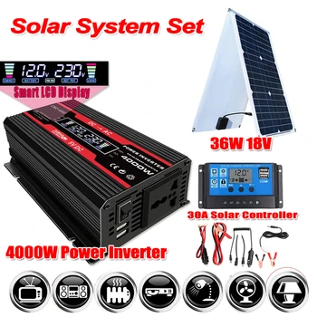 Geração de Energia Solar, Sistema de 4000W 12V PARA 220V 110V Potência do Inversor Inteligente LCD do Carro da exposição de Conversor de Voltagem de+Controlador Solar 30A  5