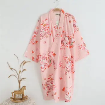 Roupões de banho de algodão Verão Roupões de Algodão para as Mulheres Quimono de Algodão Vestes Floral Spa Manto Mulheres Pijama Quimono Japonês Yukata  4