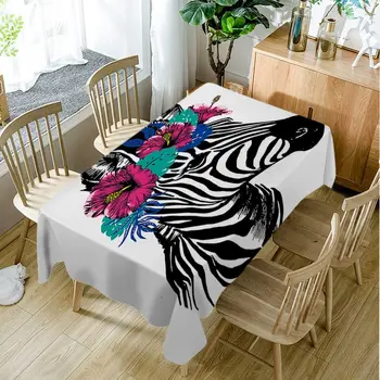 Zebra com Flores, Toalha de mesa Primavera de Hibisco Engraçado Animal Africano de Arte Abstrata  10