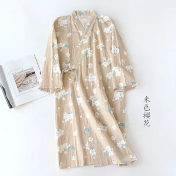 Kimono Japonês Robe Vestido De Mulher Tradicional Haori Yukata Camisola De Algodão Macio, Pijamas, Roupão Doce Impressão De Flor De Casa Vestido  5