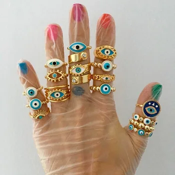 20pc Colorido da Pintura Azul do Olho Mau da Junta Anéis de Dedo para as Mulheres, Presente do Partido do Ouro Rua turco Sorte Anel de Olho  4