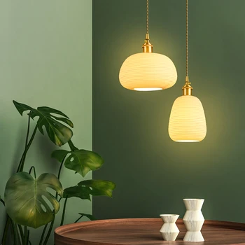 Japão Estilo de Cobre Luzes Pingente Lâmpada de Cerâmica Hanging Lamp Nórdicos, Pendente, iluminação de Sala de estar, Sala de Jantar, Quarto Loft Decoração  5
