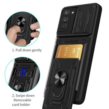 Suporte magnético Case para Samsung Galaxy S22 S20 S21 Plus Ultra FE Armadura Slot para Cartão Shell Proteger a Câmera Titular Tampa S22  5