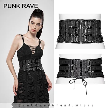 PUNK RAVE Mulheres Punk Heavy Metal Prisão Cintura o Cinto de Couro de Patente Personalidade Mulheres Vestuário Acessórios  10