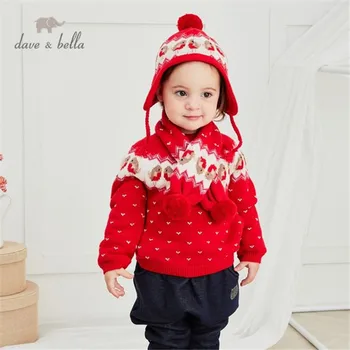 DBM15466-1 dave bella inverno bebê do unisex do Natal desenhos animados camisola de malha de moda infantil bebê boutique tops  10