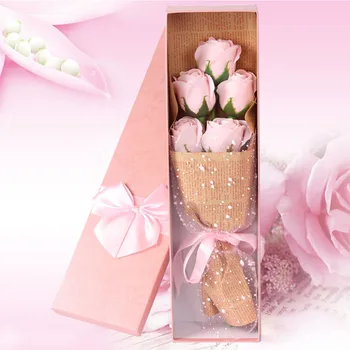 5pcs/Caixa de sabão Rosa Buquê de Flores de Presente Caixa de Flores Artificiais Rosas de Sabonete Flor Mãe 'Dia de Presente de Aniversário, Presente de rosa do buquê  5