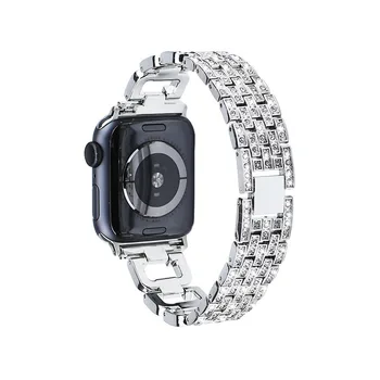Para a Apple Faixa de Relógio de 42mm 44mm de Cristal Embutimento D-Botão de Pulseira de Metal Adaptador para iWatch Série Cinto de 38mm de 40mm de Cadeia do Aço Inoxidável  5