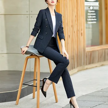 Mulheres de Qualidade Terno Conjunto de Senhoras vestuário de Trabalho das Mulheres OL Calça Ternos Formais Feminino Blazer Jaqueta de Nove pontos calças de 2 Peças  10