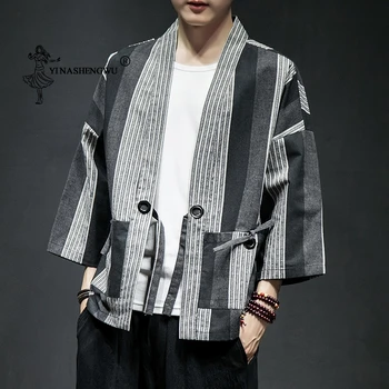 Kimono Cardigan Homens Yukata Moda Quimono De Algodão Casual Camisa Jaqueta De Linho, Tecido De Revestimento Quimono Japonês Tradicional Asiática Roupas  5