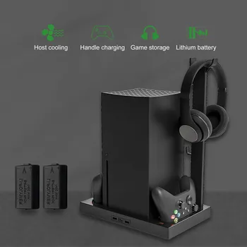 Para Xbox Série X Console Vertical Suporte de Carga Dupla Carregador Controlador LED de Carregamento Dock Station Com Cooler de Refrigeração Fãs  5