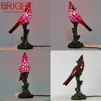 BRILHANTE de Vidro Tiffany abajur Vintage LED Criativo Pássaro Vermelho de Mesa de Iluminação Para Quarto de Estudo em Casa-de-Cabeceira Decoração  4