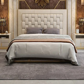 Moradia de alto luxo luz de couro de luxo cama moderna de Hong Kong estilo de armazenamento de cama de casamento cama quarto principal high-end cama de casal  5