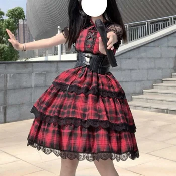O Verão Japonês Gothic Lolita Jsk Vestido De Mulher Vitoriana Vintage Cosplay Punk Lolita Trajes Fairy Kei Medieval Vestidos Xadrez  5
