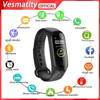 Novo Vesmatity Smartwatch M4 Inteligente Relógio De Pulseira Bluetooth Frequência Cardíaca Pressão Arterial Teste De Fitness Tracker Do Esporte Relógio De Dropship  5