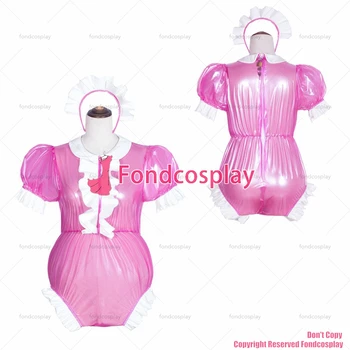fondcosplay cruz de vestir sissy empregada-de-rosa Quente de Pvc transparente, de Romper macacões com Fechadura de calcinha gola Peter Pan CD/TV[G4067]  1
