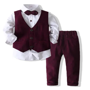 Meninos Crianças Formal Define Cavalheiro 3 Pcs Conjunto Camisa+colete+calça Crianças de Host Vestido de Roupas de Alta Qualidade Primavera, Outono Ternos  4