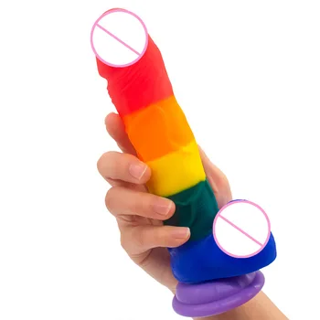 Realista Pau Enorme Arco-Íris Vibrador Com Ventosa Lésbicas Brinquedos Sexuais Para A Mulher Adulta Produtos Eróticos Do Orgulho Gay Feminino  5