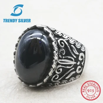 prata 925 jóias finas homem anéis de homens acessórios turquesa pedra preciosa natural preta ônix e ágata vermelha de atacado de MODA de PRATA TCR405  4