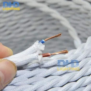 Frete grátis 25meters/rolo de cabo de tecido vintage edison filamento de lâmpada DIY pingente cordão 2*0.75 trançado branco tecido de fio  0