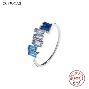 CCFJOYAS 925 Prata Esterlina Gradiente Azul Zircão Trapézio Anéis para as Mulheres a Moda Casamento Noivado Fino Feminino Jóias  10