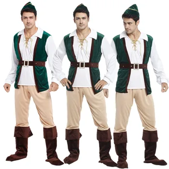 Homem adulto Robin Hood Peter Pan Trajes de Floresta Príncipe Caçador de Cosplay, Roupas de Carnaval, Halloween, Natal Masculino COS Vestido de Fantasia  3