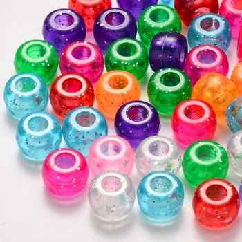 50g 9x6mm Esferas de Plástico com Glitter em Pó Rondelle Cor Misturada para Fazer Jóias DIY Pulseira, Colar de Furo: 3.5 mm  4