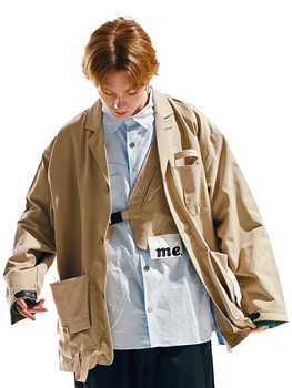 EAFINETAL. Japão Estilo 21AW Blazer Jaqueta Com Grandes Bolsos de Zip de Lado os Casacos de Streetwear Multi Bolso de Vestuário de trabalho  5