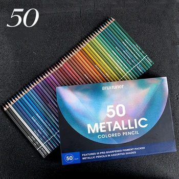 50 Cores Metalizado Lápis de cor Profissão de Desenho a Lápis de Madeira Macia Cores de Lápis para o Artista Esboço para Colorir materiais de Arte  5