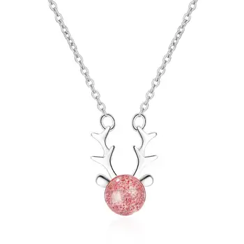 Cor-de-rosa Morango Cristal Chifres de Veado Pingente de Colares Para as Mulheres, a Tendência de Curto Clavícula Cadeia de Jóias SAN187  5