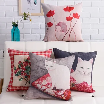 45x45cm roupa de cama de algodão gato de impressão fronha decorativo boêmio geométricas capa de almofada do sofá decoração de flores cintura fronha  10