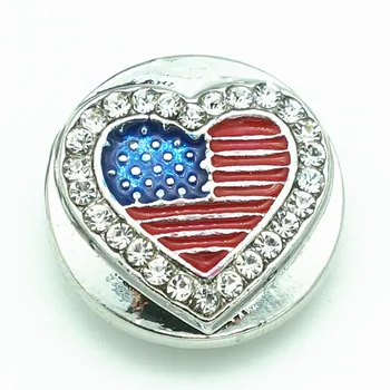 Moda, beleza Rodada Strass Amor da bandeira dos EUA 18MM de metal botões de ajuste de DIY 18mm snap jóias por atacado KZ1516  1