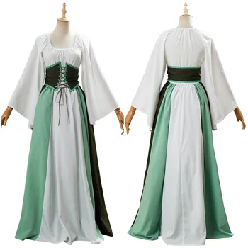 Medieval, Renascentista Vestido Vestido De Mulher Adulta Verde Pirata Vestido De Cintura Alta, Saias Trajes De Halloween  5