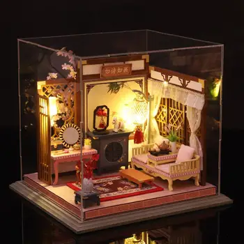 Casa de boneca com Móveis Criativos DIY Edifício em 3D Auto-Montagem de quebra-Cabeças  0