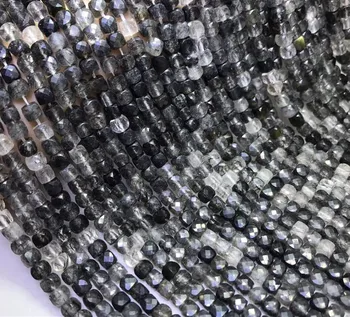 solta esferas preto Rutilated quartzo praça facetada 4-4.5 mm natureza para fazer jóias colar de 14 polegadas FPPJ atacado  10