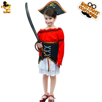 Traje De Halloween Pirata Crianças Fantasia De Menina Do Vestido De Fantasia Fantasia De Pirata Casaco Vestido De Crianças Da Festa De Aniversário Do Traje  5