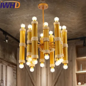 IWHD 24 Cabeças de Bambu Vintage luminária LED Estilo Loft Industrial Luzes de Suspensão de Ferro Retro Hanglamp Lamparas Iluminação Home  5