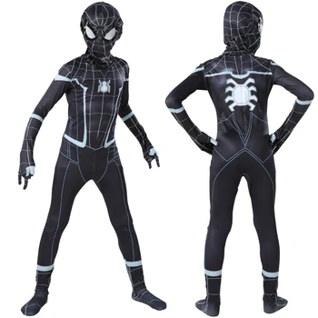 Halloween Desempenho dos Filhos do homem-Aranha Traje de super-Herói Bodysuit Homem Negro de Natal Cosplay Traje de Crianças Vestido de Festa Até  0