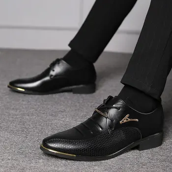 Homens de Couro Sapatos de Homem de Negócios, Formais, Casuais Sapatos de Trabalho do Escritório Televisão Sapatos Calçados para homens de Oxford Apontado Sapato do Casamento  5