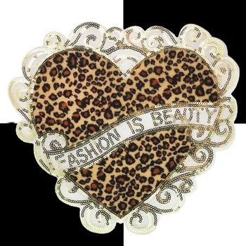 Vestido de estampa de leopardo coração de coração de flor de moda desenho do emblema patch de costura de apliques tecido remendo de reparação de roupas decoração  5