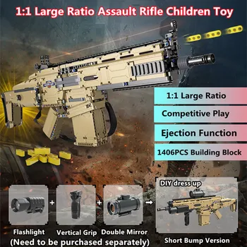 1:1 Relação Rifle 76CM 1406PCS DIY Blocos de Construção Montado Elétrico de Ejeção de Função Militar Brinquedos a Arma Para a Criança de Presentes  5