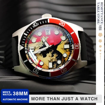 Luxo 38mm relógio masculino automática de Kanagawa, Japão NH35 luminosa safira impermeável aço inoxidável escovado moda mecânica  5