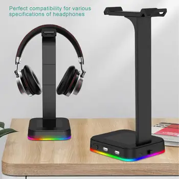 Fone de ouvido Suporte Base Estável RGB Multicolor 4 Em 1 USB2.0 Tipo-C de Jogos de Fone de ouvido Colocar Rack para Home  5